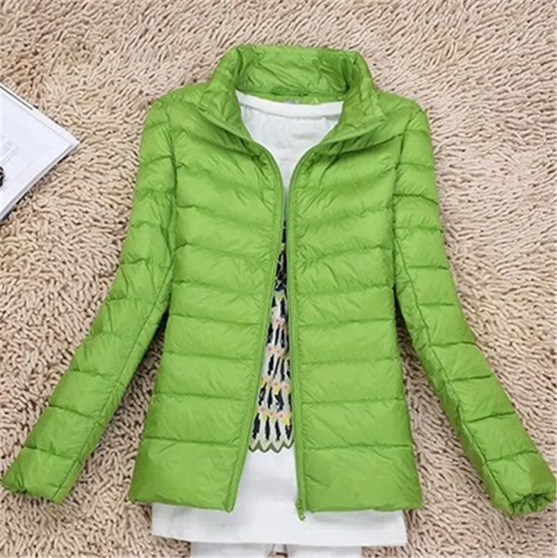 green Stand collar Легкий пуховик женский короткий секционный воротник стойка Модный корейский Тонкий Осень Зима Большой размер женские пальто XA05 - Цвет: green Stand collar