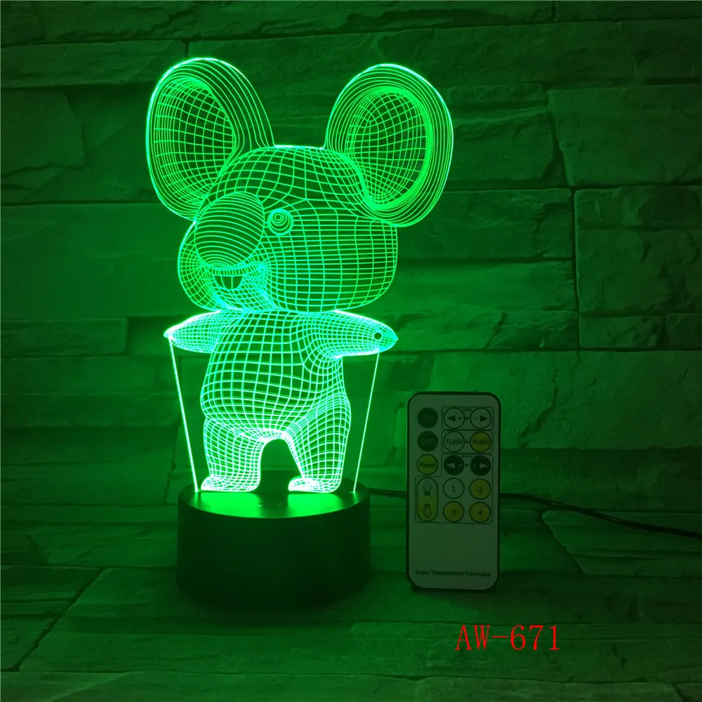 Koala Акрил светодиодный 3d-ночник стереовидение лампа 7 цветов Изменение USB спальня прикроватная ночник Детские творческие подарки AW-671