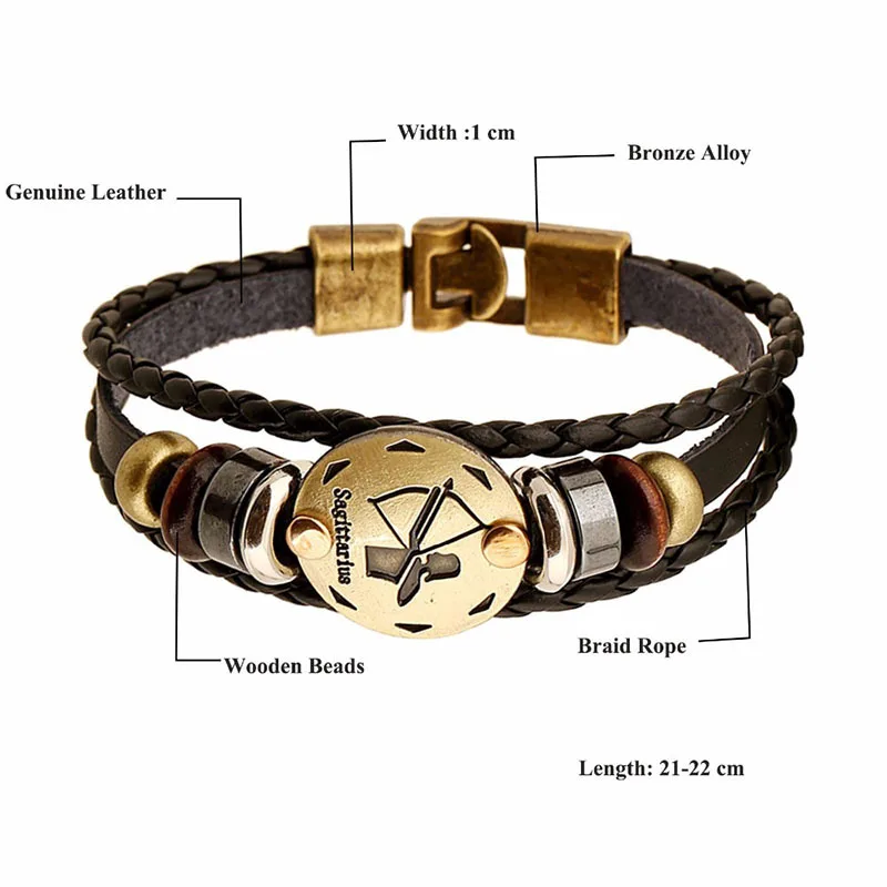 CKW Twelve Zodiac Man Leather Bracalete Vintage Zinc Alloy Unisex Charm Bracelets Mens Jewellery 2018 for Women | Украшения и