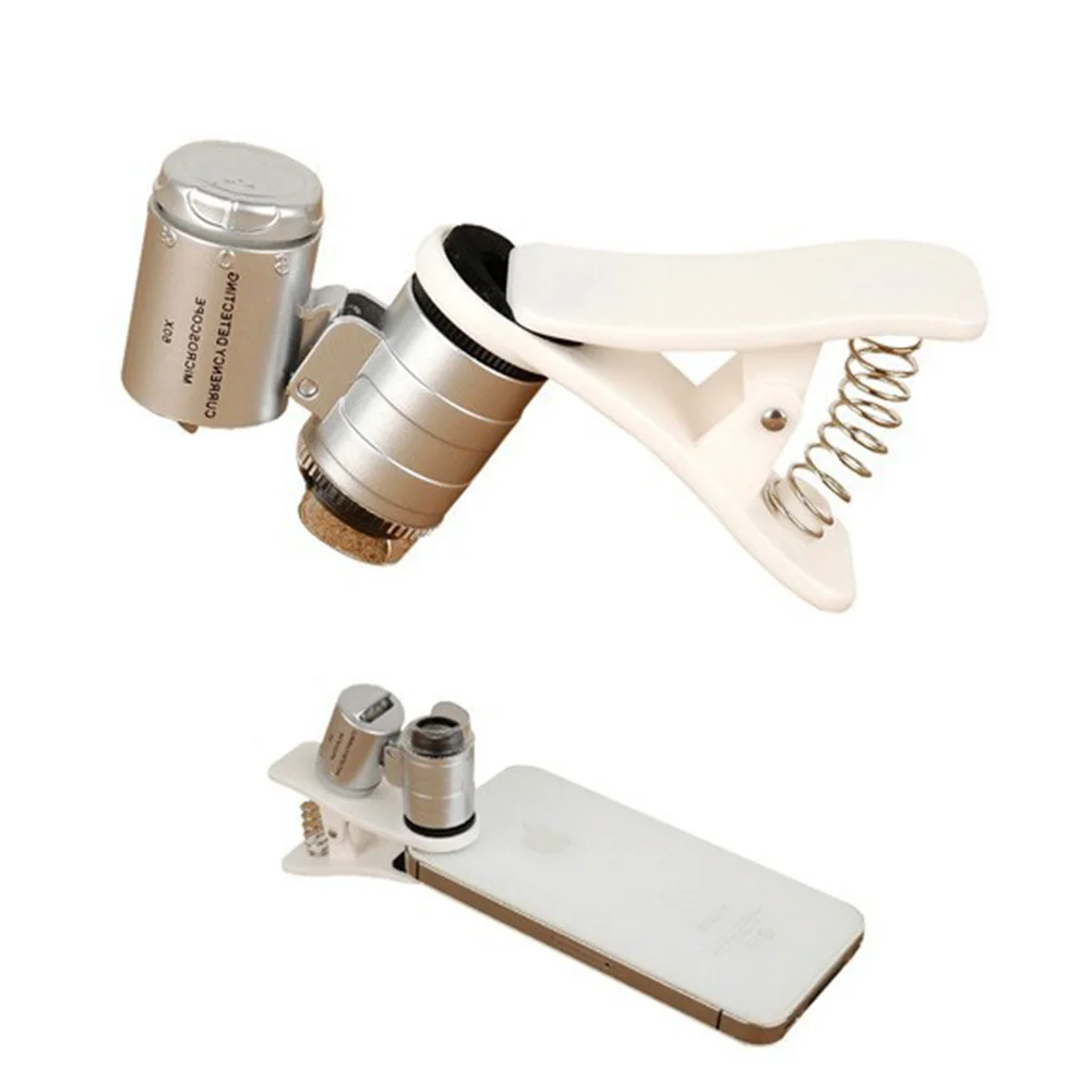 2019 New 60X Mini Magnifier Chip-on Microscope Magnifying Glass with LED UV Light for Universal Smartphone Clipping Magnifiers | Мобильные