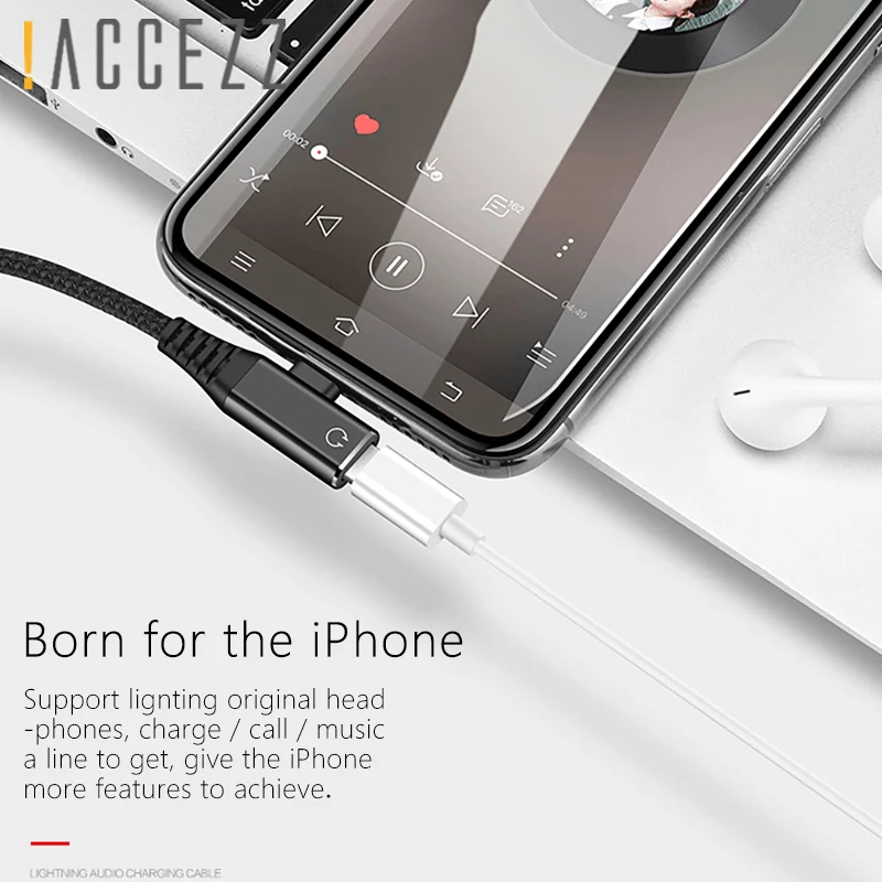 ! Двойной адаптер Lighting ACCEZZ для iphone X 8 7 Plus XS MAX XR зарядное устройство AUX сплиттер USB