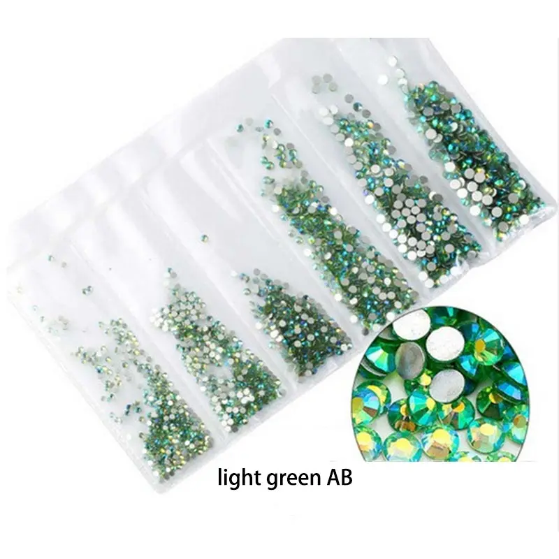 light green AB Стразы с плоской задней стороной, стразы для костюма, клей на кристаллах, без горячей фиксации, SS4~ SS14, паяльник на Стразы, ожерелье из ткани, декор для ногтей - Цвет: light green AB