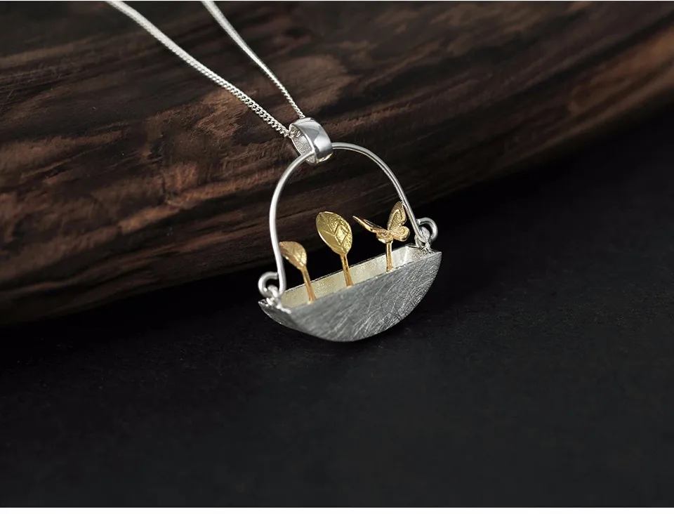 Lotus весело Настоящее стерлингового серебра 925 природных Стиль ручной работы Fine Jewelry мой маленький сад кулон без ожерелье для женщин