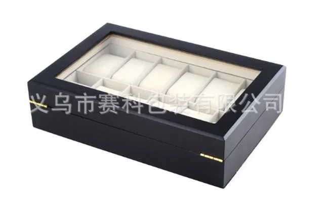 

12 Slots Wood Watch Display Box Red High Light Watch Organizer New Storage Jewelry Gift Case With Window