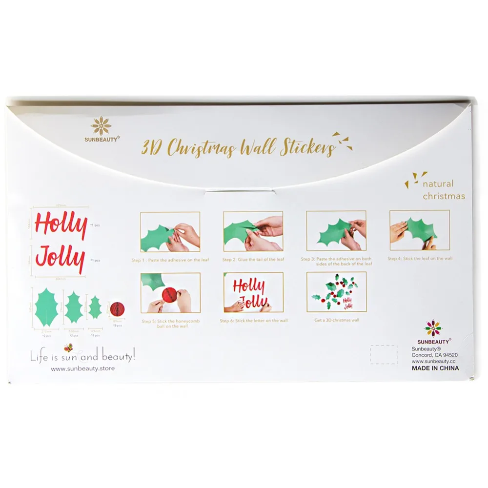 Рождественские 3D настенные декоративные наклейки Holly Jolly Mistletoe листья Мини