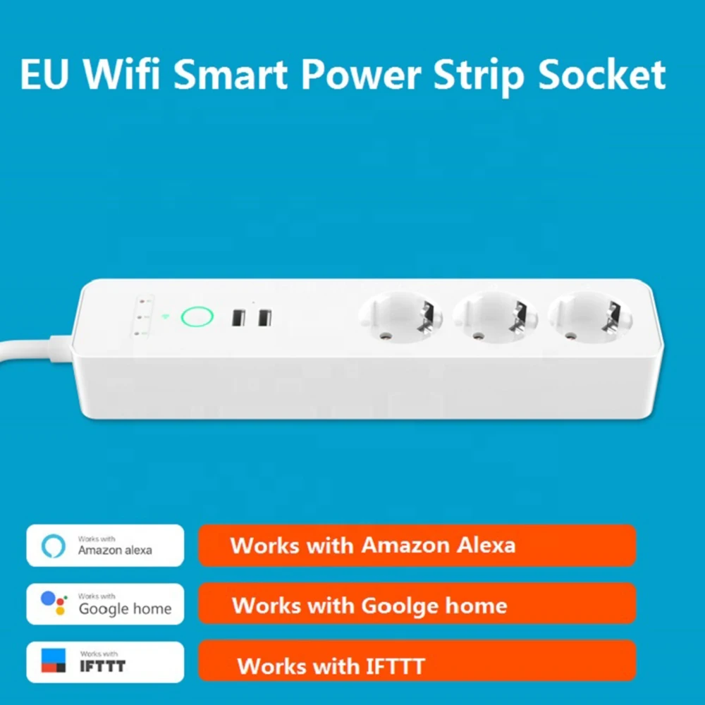Умная лента питания, Wi-Fi, пульт дистанционного управления, штепсельная розетка европейского стандарта с USB зарядным устройством, удлинитель 1,8 м, работает с Amazon Alexa Google home