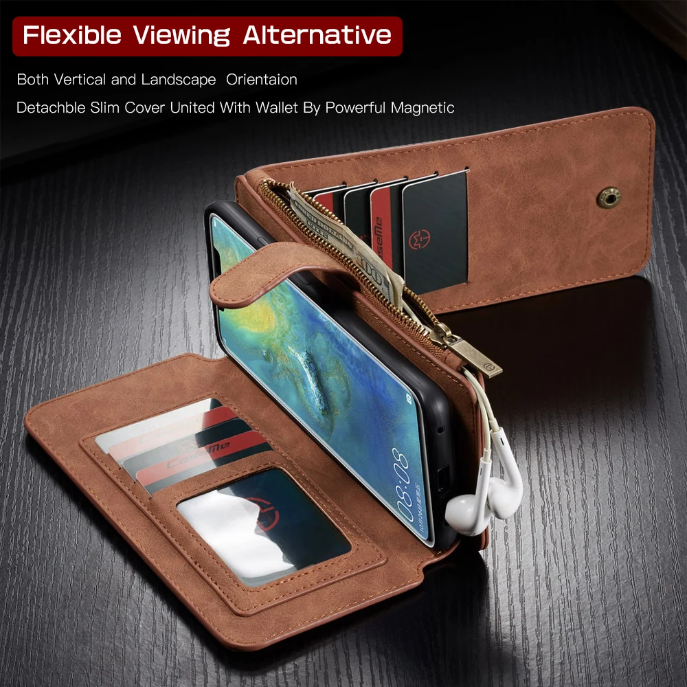 For Huawei Mate20 Case Pro Genuine Leather Zipper Multifunctional Wallet 2 In1 Design Phone Full Cover case |