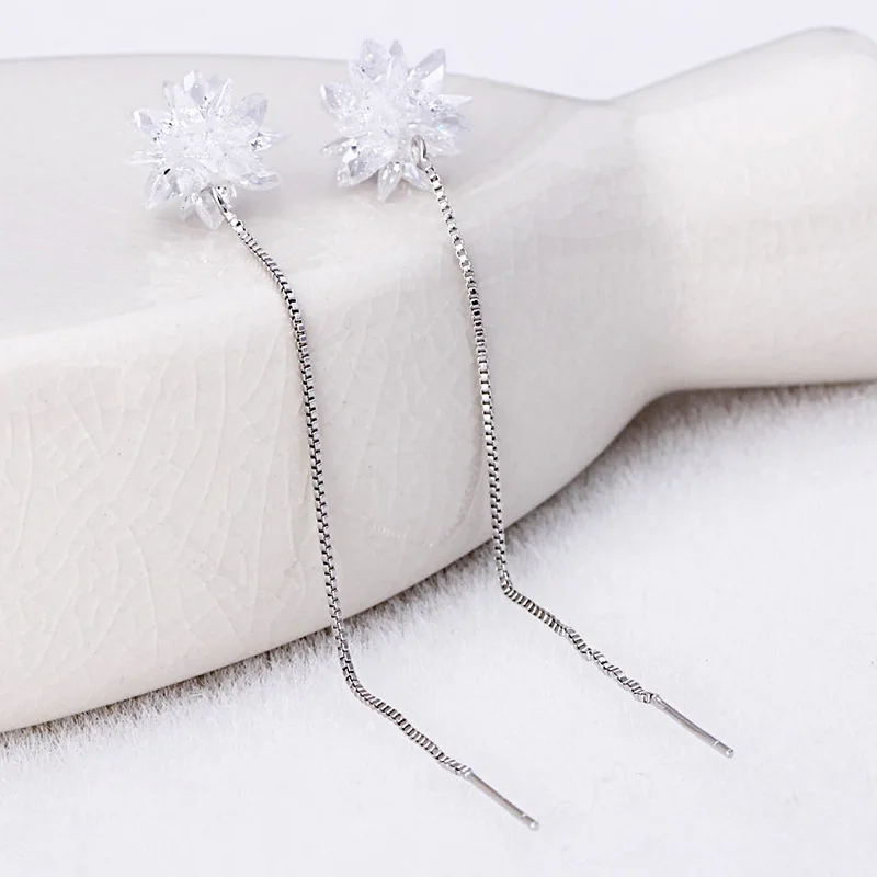 

new Silver Flower Pendant Ear line long tassel earrings for ladies lovely girls