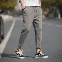 brand casual harem pants 2019 summer linen plaid pants mens trousers hip hop jogging sports pants street mens clothing m 5xl