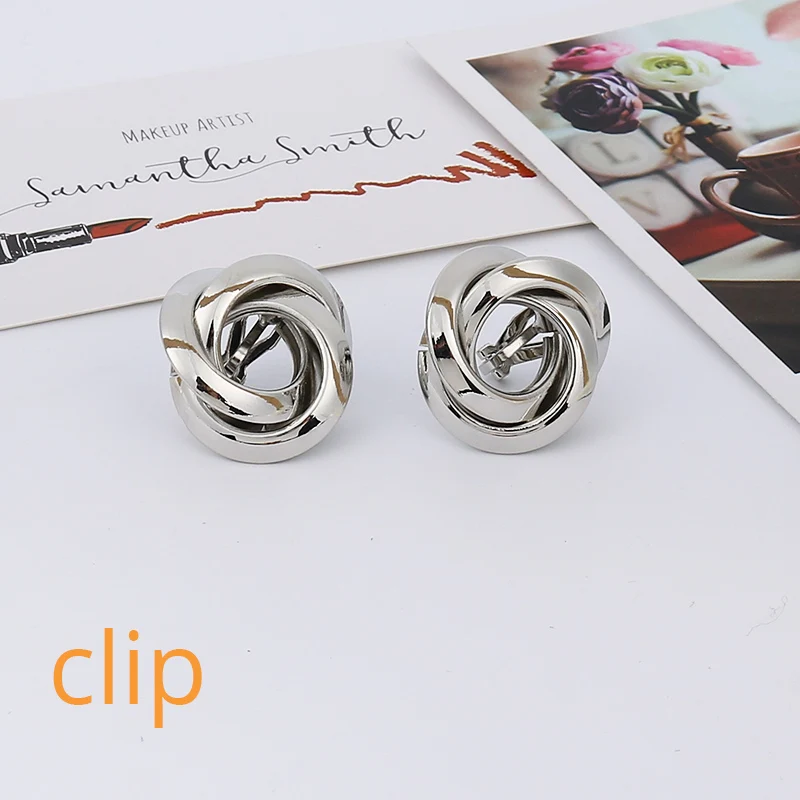 silver clip Модный круглый металлический клипса серьги без проколов для женщин винтажные золотые свадебные вечерние массивные геометрические клипсы для ушей ювелирные изделия brincos - Окраска металла: silver clip