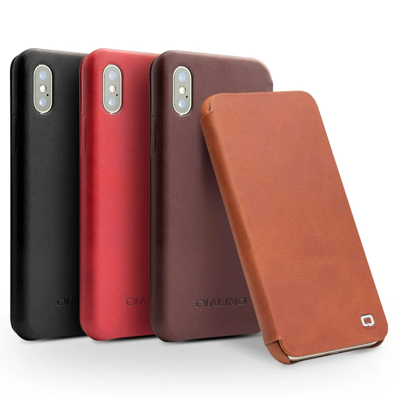 QIALINO Luxury Ultrathin Genuine Leather Case for Apple iPhone X UNBreak Flip Pure Handmade Cover 5.8 inch | Мобильные телефоны и