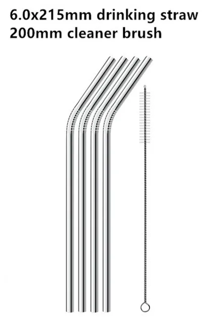 silver curved 4 шт Нержавеющая сталь металлическая соломинка многоразовые, для питья соломы Высокое качество 304 с Cleaner кисть для кружки - Цвет: silver curved