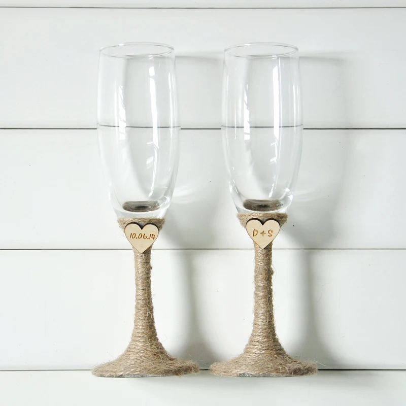 

Rustic Wedding Champagne Toasting Flutes Personalized wedding glasses Set