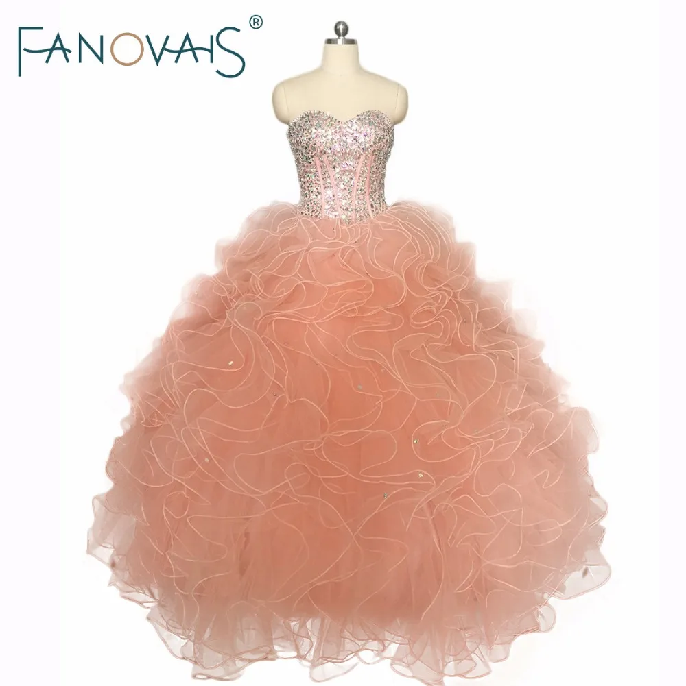 Оранжевый розовый бисер Quinceanera платья танцевальное платье vestidos de 15 anos топ оборки