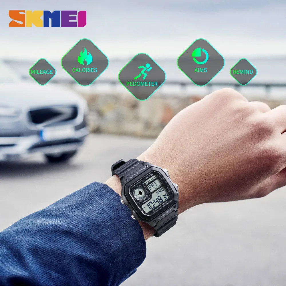SKMEI мужские часы с компасом светодиодные спортивные для отдыха цифровые