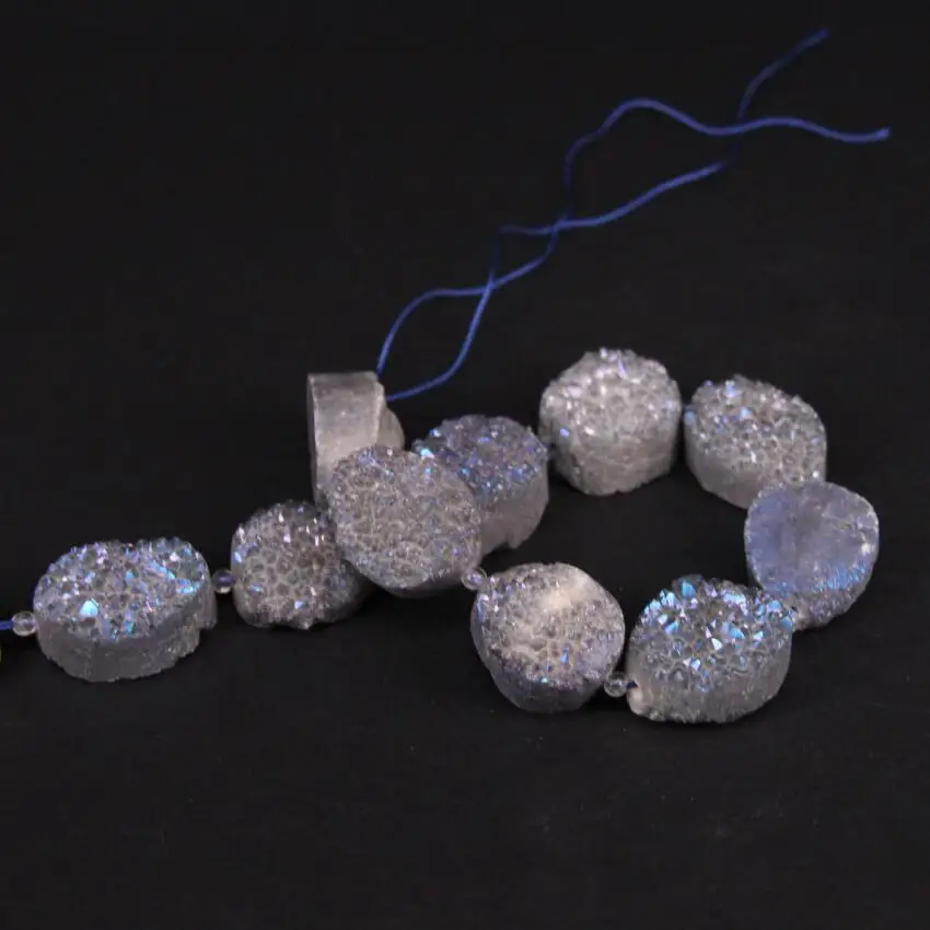 Approx13PCS/нитка синий серый титан натуральный кварц Geode Drusy овальные ПЛИТЫ самородок бусины, агат Кристалл друзы ломтик подвески