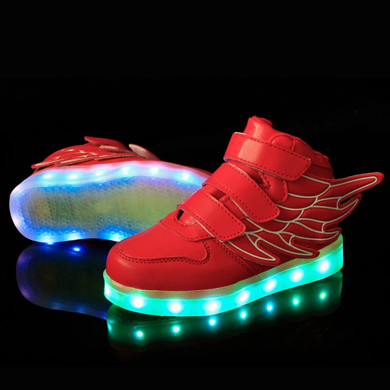 25-37 Размеры/зарядка через USB корзина ВОДИТЬ детей Обувь с Light Up Kids Повседневное для