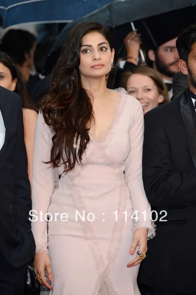 Inspired by 2013 Cannes Festival Saadet Aksoy Prom Celebrity Dress Pearl Pink Long Sleeve Beaded Floor Length Evenging | Свадьбы и