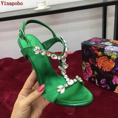 Сандалии стразы женские из натуральной кожи туфли-лодочки на тонком высоком