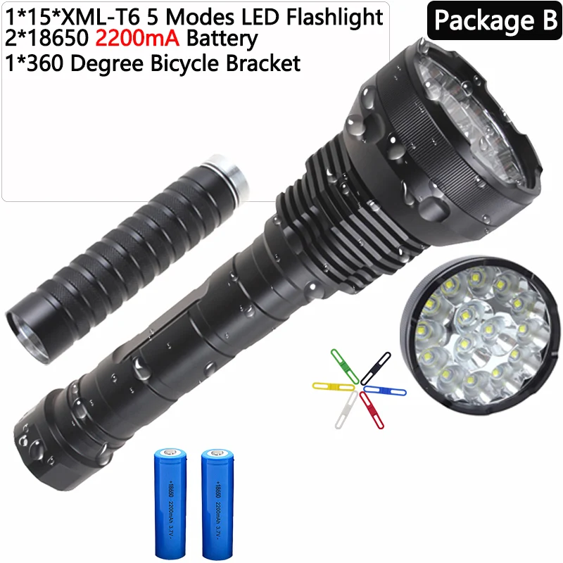 Package B Самая мощная 15 x XM-T6 8800mA батарея высокой мощности 5 режимов Светодиодный светильник-вспышка светодиодный фонарь linternas водонепроницаемый светильник-вспышка - Испускаемый цвет: Package B
