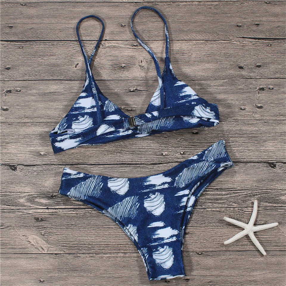 Принт комплект бикини Мягкий bikiniwomen's бразильский купальник push up для женщин