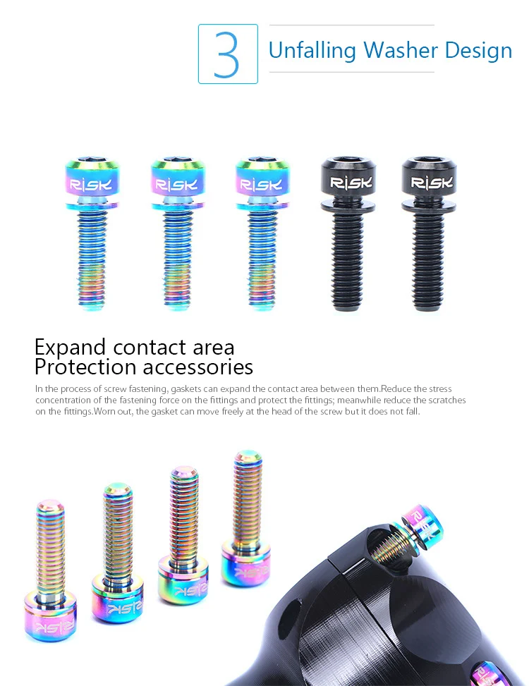 RISK 6 шт./лот M5* 18 мм M5x20mm Ti Винт С Титановым болтом для руля велосипеда Велоспорт MTB велосипед Сверхлегкий вынос руля винт с шайбой прокладка