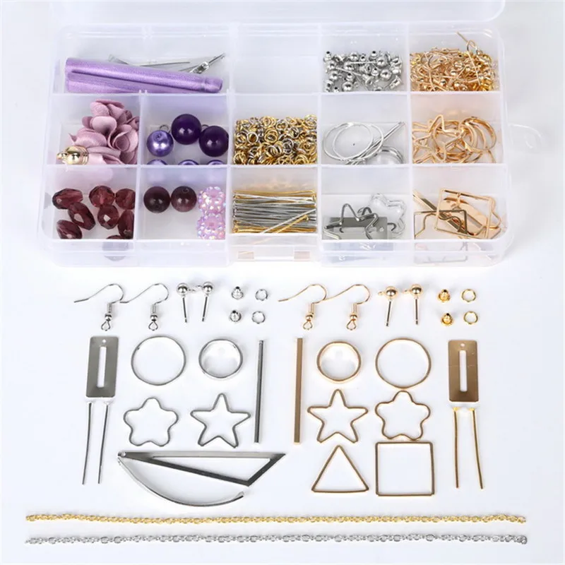 Purple Модные 1 коробка DIY наборы бусин набор разноцветные металлические серьги крючки застежки для женщин DIY серьги Висячие ювелирные изделия - Окраска металла: Purple