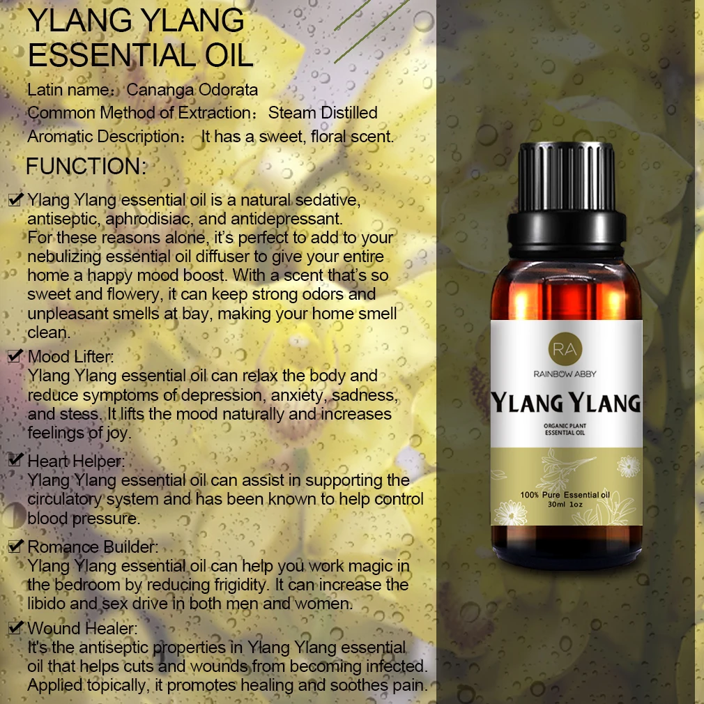 Эфирное масло на Ylang 30 мл чистое растительное для ухода за кожей водорастворимый