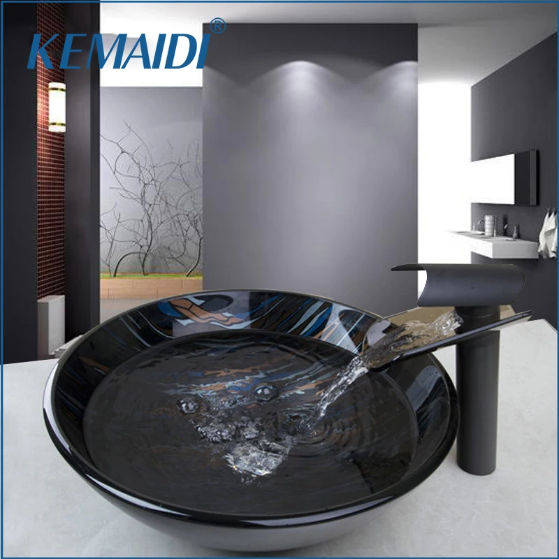 Новый стеклянный кран KEMAIDI с одной ручкой + раковина для ванной комнаты из стекла