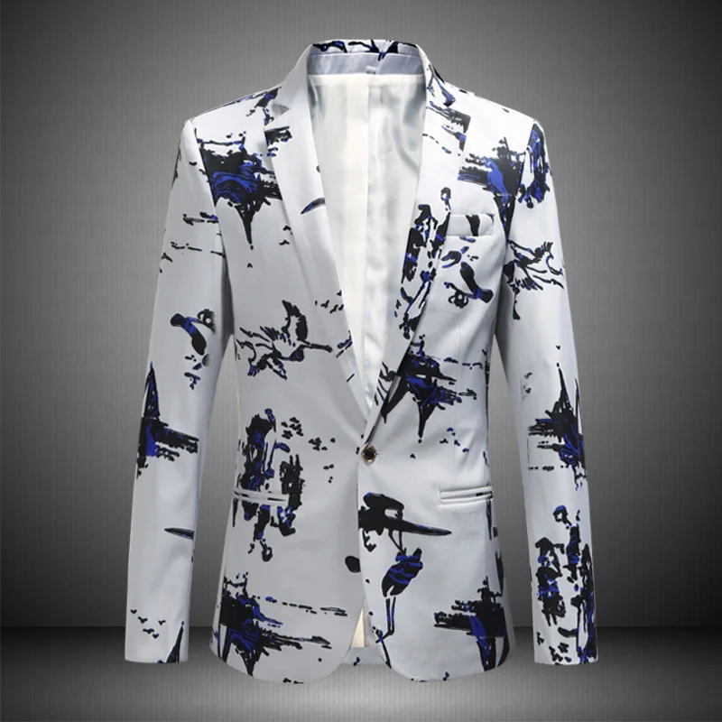 Мужские новые весенние Блейзер 2019 Модный цветочный узор Slim Fit для мужчин Бизнес