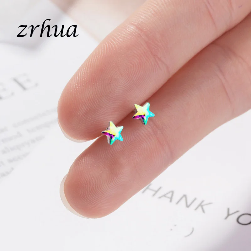 ZRHUA Новое поступление радужные серебряные сверкающие звезды серьги гвоздики для
