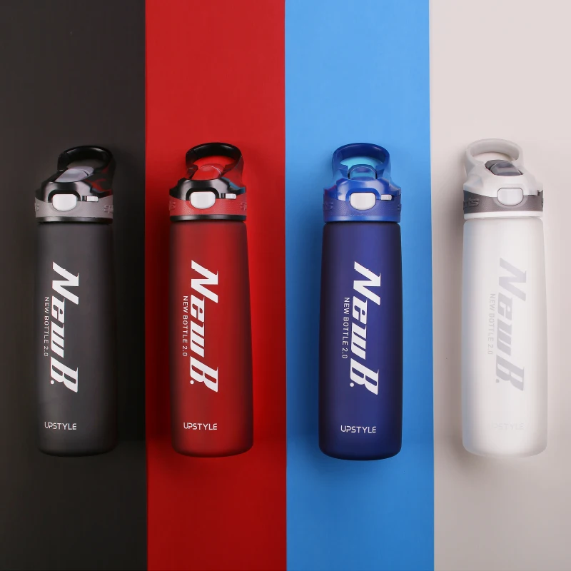 Botella portátil de plástico Tritan para viaje al aire libre, mezclador de proteína de suero de leche en polvo, para deporte, botellas de agua con pajita, 750/600ML