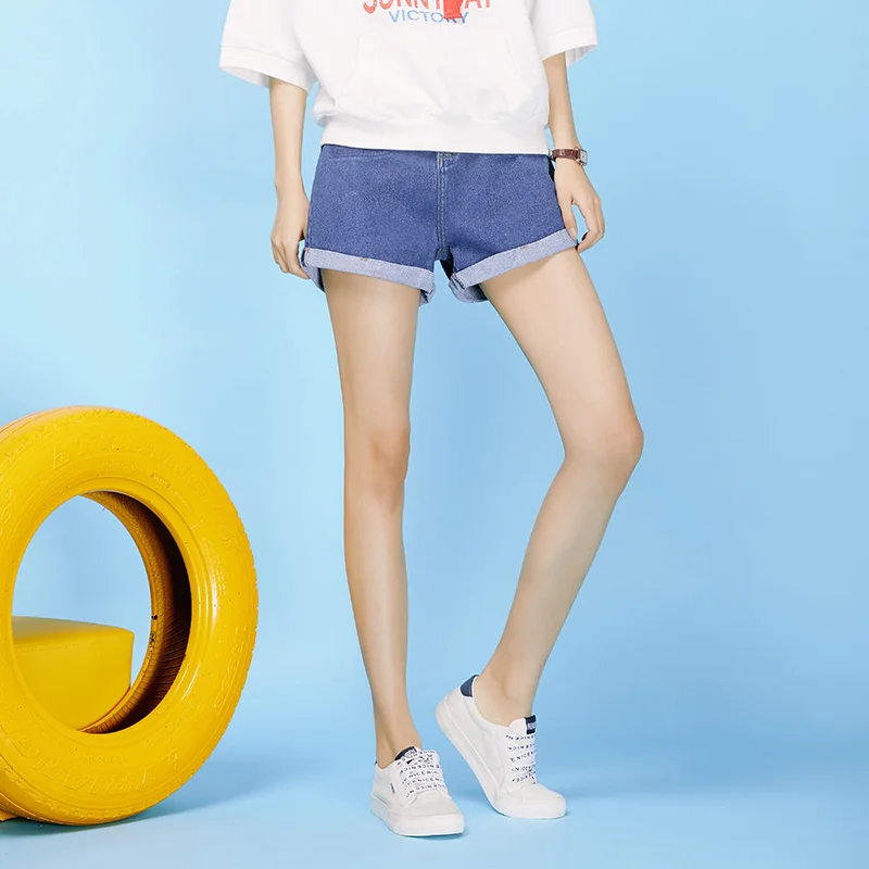 LEIJIJEANS летние новые синие узкие джинсовые шорты с высокой талией свернутые брюки
