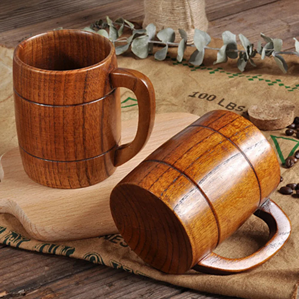 HSU Hot Sale Cup 1X Wooden Tea Cups Jujube Wood Mug Handmade Barrel Juice Beer Cup Durable Travel vasos de acero inoxidable