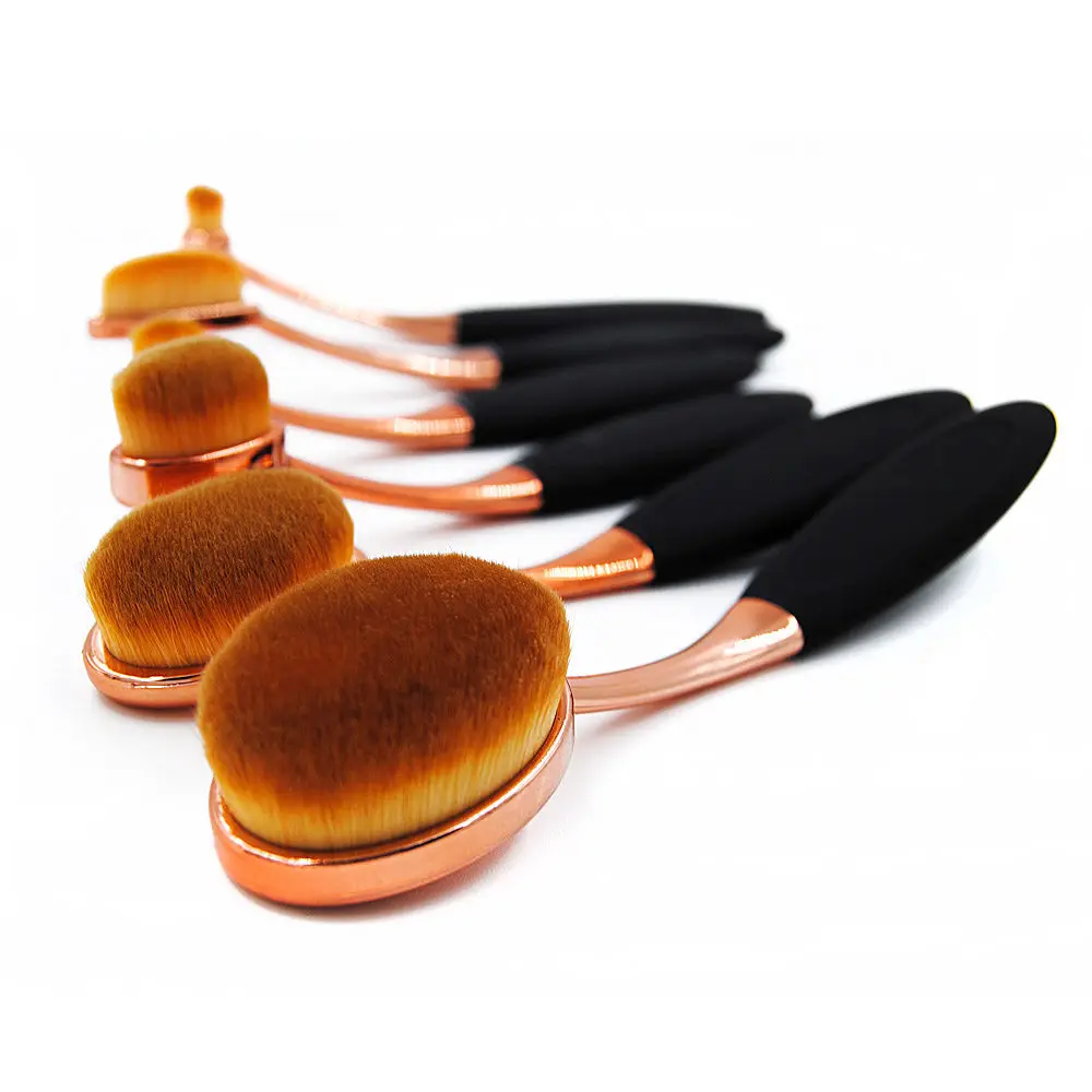 6 шт. косметические овальные кисти в форме зубной щетки розовое золото пудра