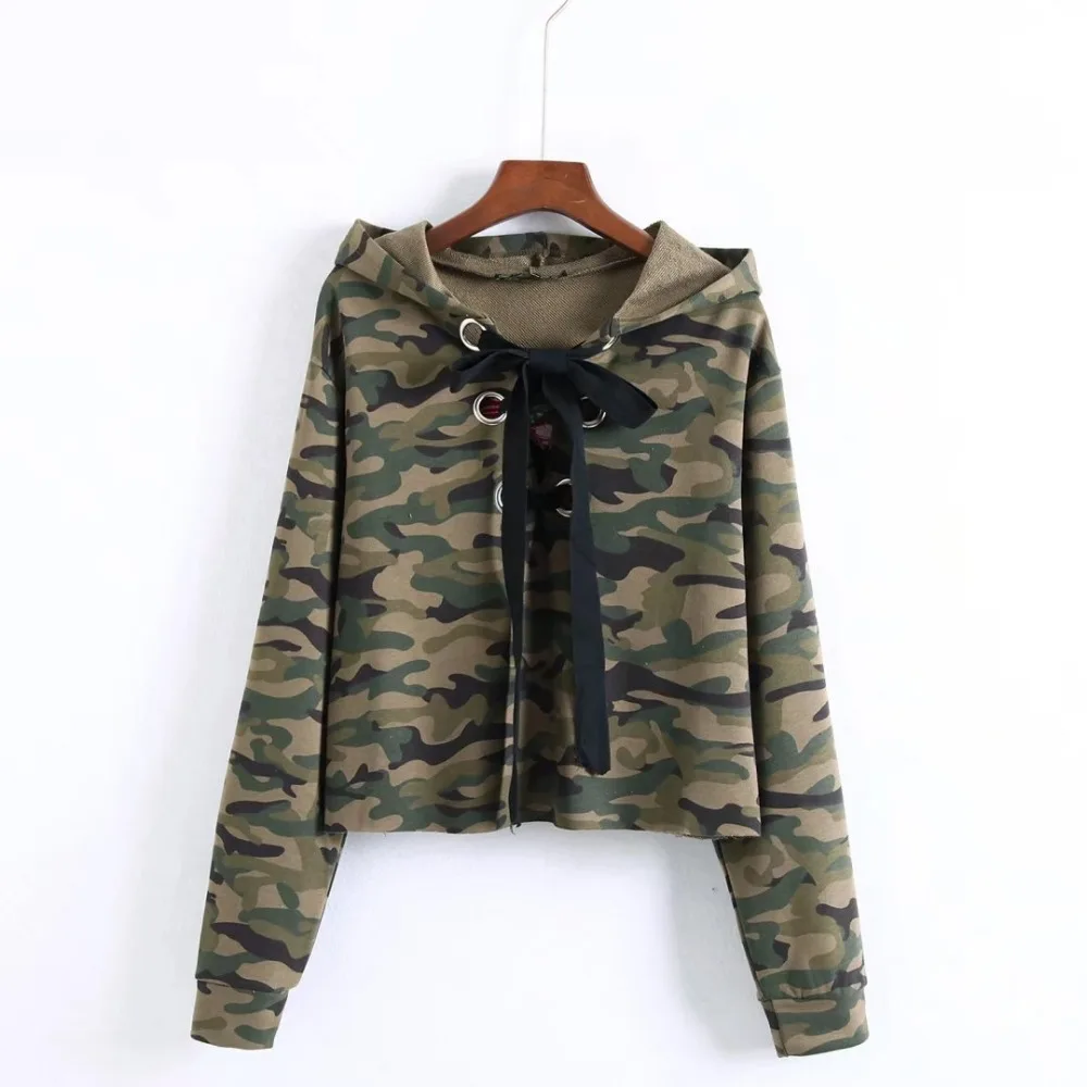 2017 Женская одежда с длинным рукавом вышивка камуфляж толстовки короткие женские