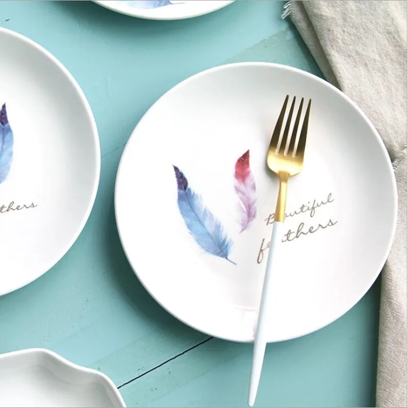 Керамическая тарелка с разноцветными перьями 8 дюймов фарфоровые блюда из