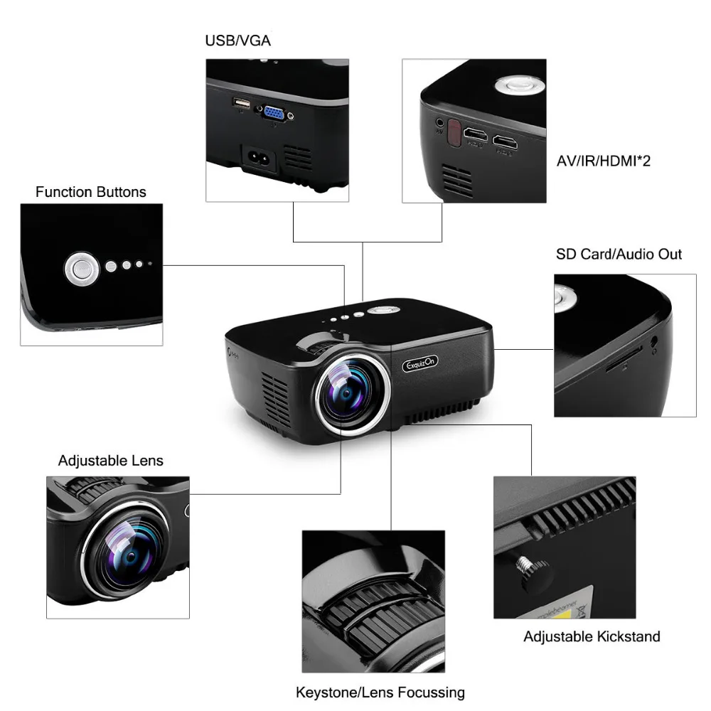 Exquizon GP70 lcd 800*480 проектор (опционально Android 4 Bluetooth wifi) HD 1080P 1800 люмен светодиодный HDMI