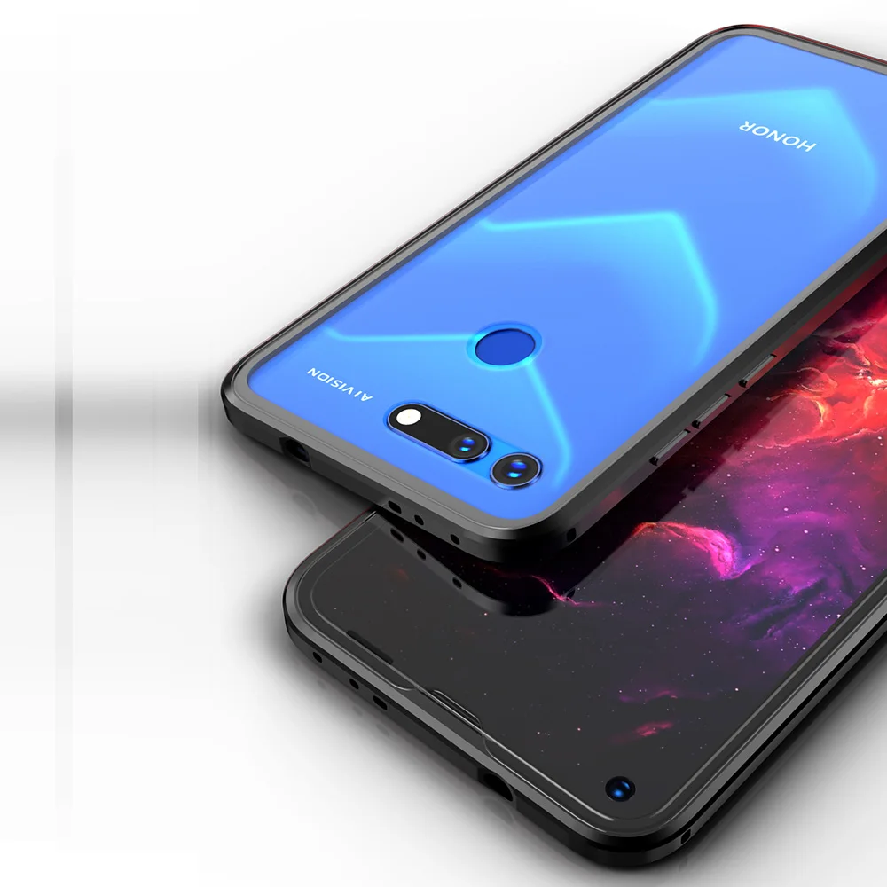 Для huawei Honor View 20 V20 6," Магнитный 360 адсорбционный металлический чехол из закаленного стекла задняя крышка Магнитный бампер полный защитный чехол - Цвет: Черный