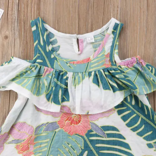 Princess Kids Baby Girl Off Shoulder Leaves Print Dress Party Clothes 1-6T | Детская одежда и обувь