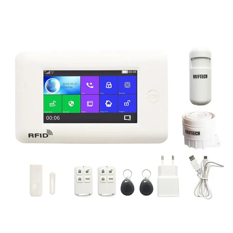 TA03WH-Kit1 DAYTECH GSM цветной сенсорный экран GSM WiFi сигнализация PIR/дверной/оконный датчик Android iOS APP пульт дистанционного управления совместим с Alexa - Цвет: TA03WH-Kit1