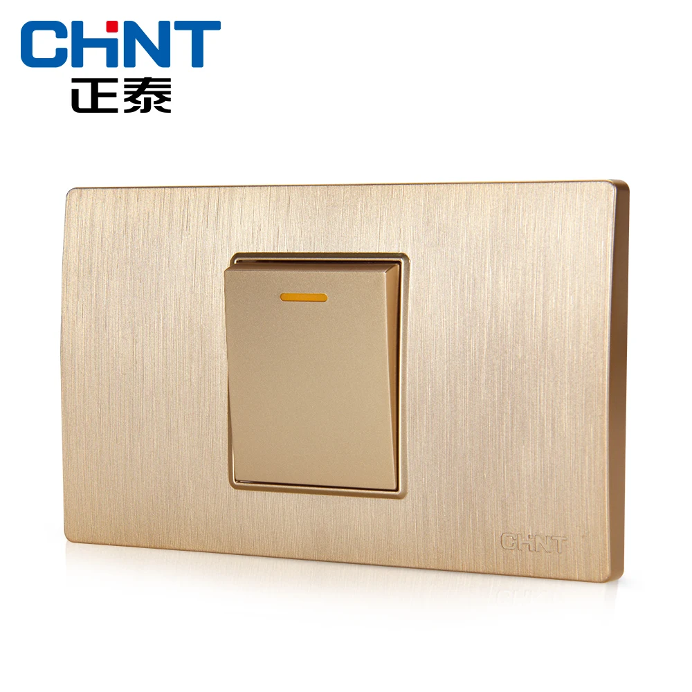 CHINT Electric 118 Type Switch Socket NEW5D Wire Drawing Gold Within Steel Frame One Gang Two Way Switches|switch socket|switches