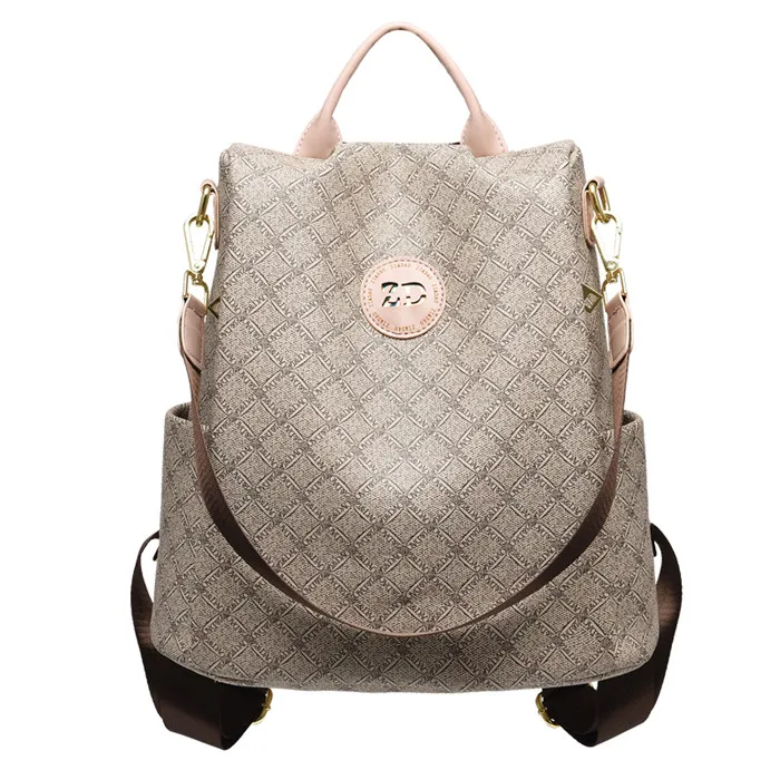 khaki with pink Женский рюкзак высокого качества, Молодежные кожаные рюкзаки для девочек-подростков, женская школьная сумка через плечо, роскошный Рюкзак mochila - Цвет: khaki with pink