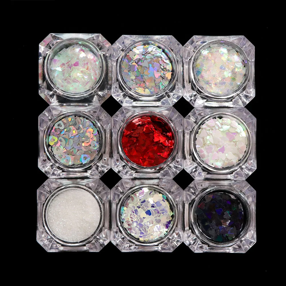 1 коробка Блестящие Блестки для ногтей Русалка AB Цвет Красное сердце форма