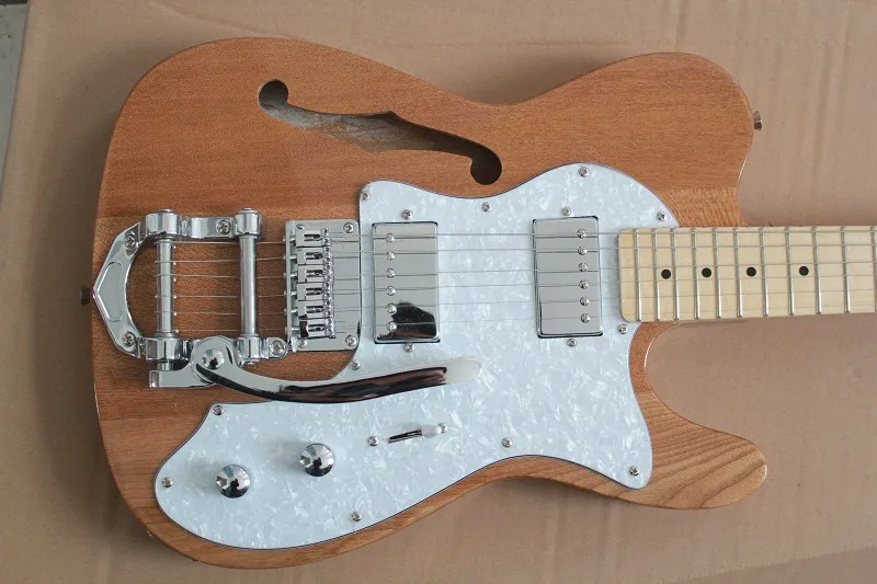 Бесплатная доставка F Telecaster Полу полый корпус Natural Цвет Джаз Электрогитары с Bigsby