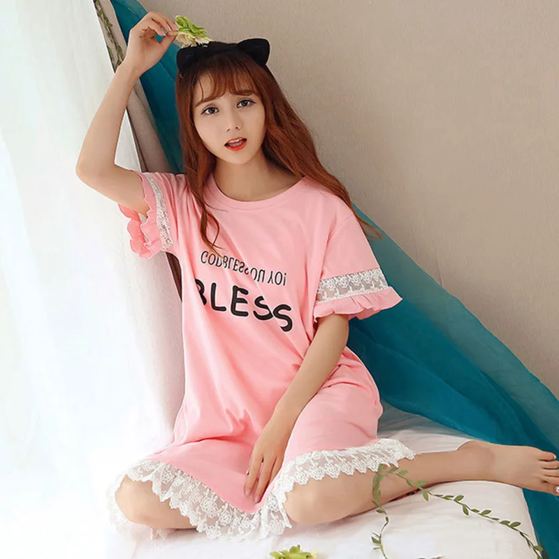 UNLIMON 100 Cotton Women's Nightgowns Short Sleeve Night Dress For Women Girls Cute Plus Size | Женская одежда