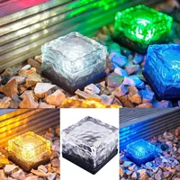 Outdoor Waterproof Solar Power LED Light Crystal Glass Ice Brick Lawn Yard Deck Road Path Garden Decoration Security Wall Lamps