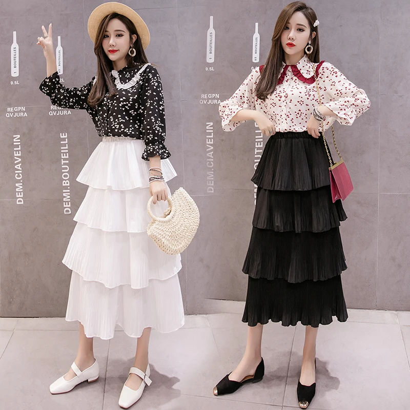 street fashion new spring summer A line pleated skirt layers cake high waist skirts for girls and young lady | Женская одежда