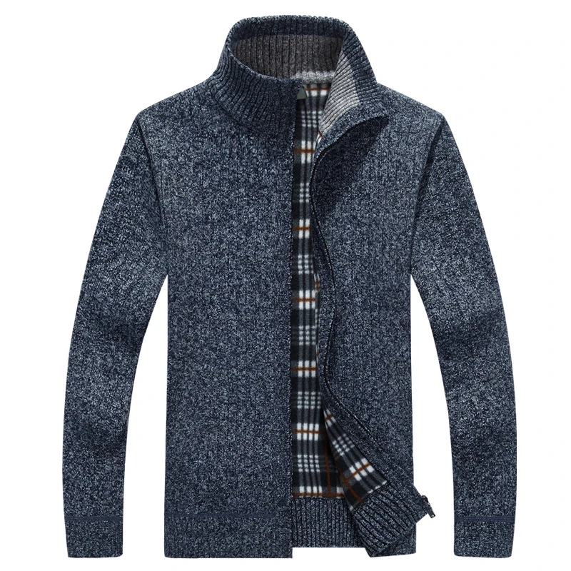 2018 Men Thick Stand Collar Knit Sweaters Solid Colour Mens Sweater Zipper Design Warm Cardigan Jacket Slim Outwear |