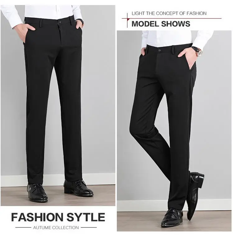 Сезон: весна-лето мужские деловые брюки Slim fit прямые стрейч для мужчин мотобрюки молния повседневное черные брюки Pantalones Hombres
